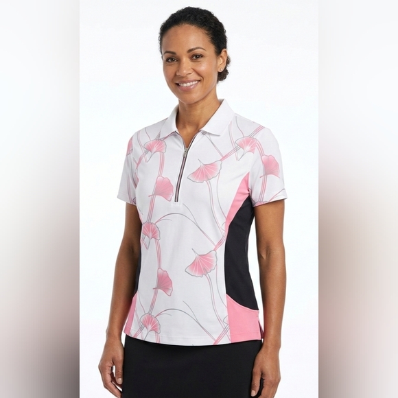 Monterey Club Tops - NWOT Monterey Club Polo Golf Pink and Black Floral Top Size XL